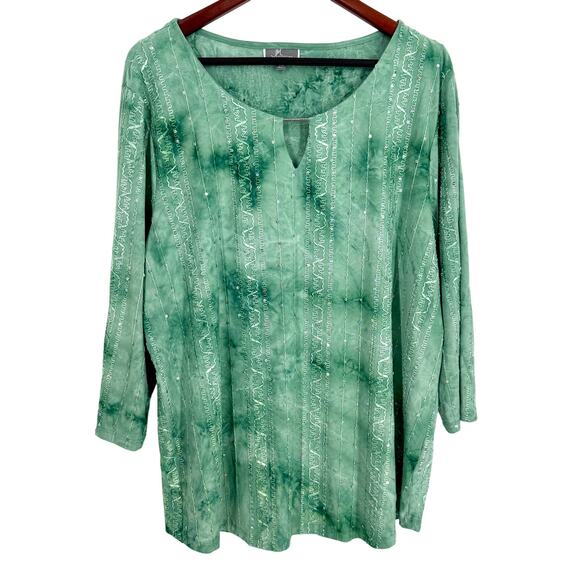 JM Collection Plus Size XXL 2X Green Sequin Stretchy Blouse Shirt Top Formal - Picture 1 of 7